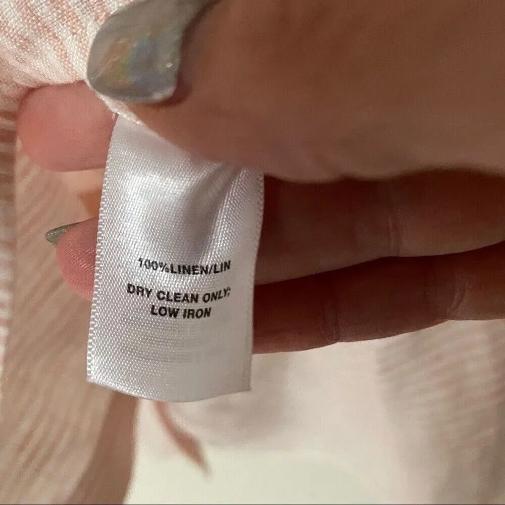 Lafayette 148 New York Size Small pink pinstripe linen‎ top collared button up - Picture 9 of 11
